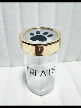 Clear Dog Treat Jar with Gold Lid - TREATS